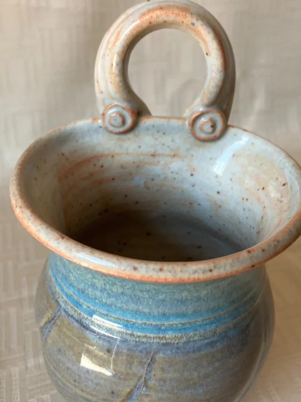 Studio Pottery Wall Pocket Vase / Herb Cuttings Pot; Lorraine Dilmore Stoneware